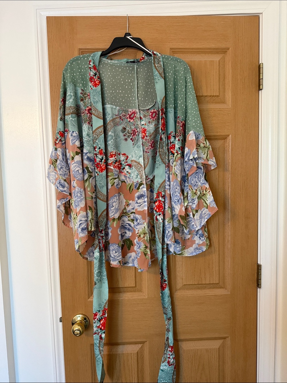Floral Mint & Blush Draped Kimono Cape